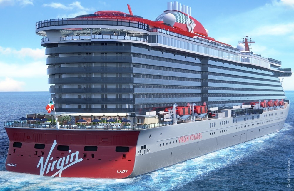 Virgin Cruises photo of the "Brilliant Lady" cruise ship.<br />
